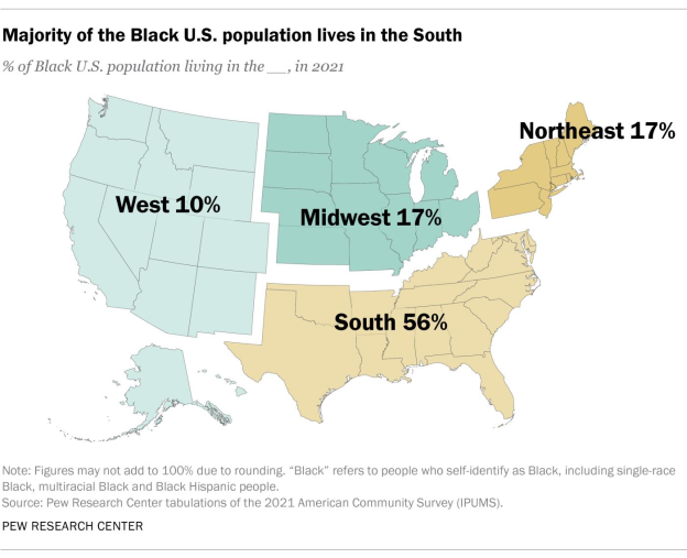a chart showing the region blacks where blacks are the majority