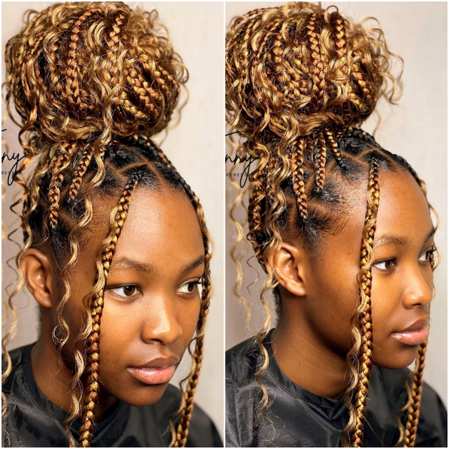 Mid-Jumbo Bohemian Braids Top Bun