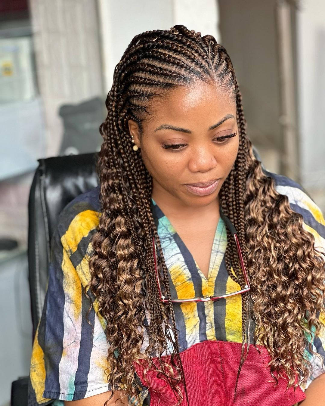 18. Fulani Braids with Sew in Curls