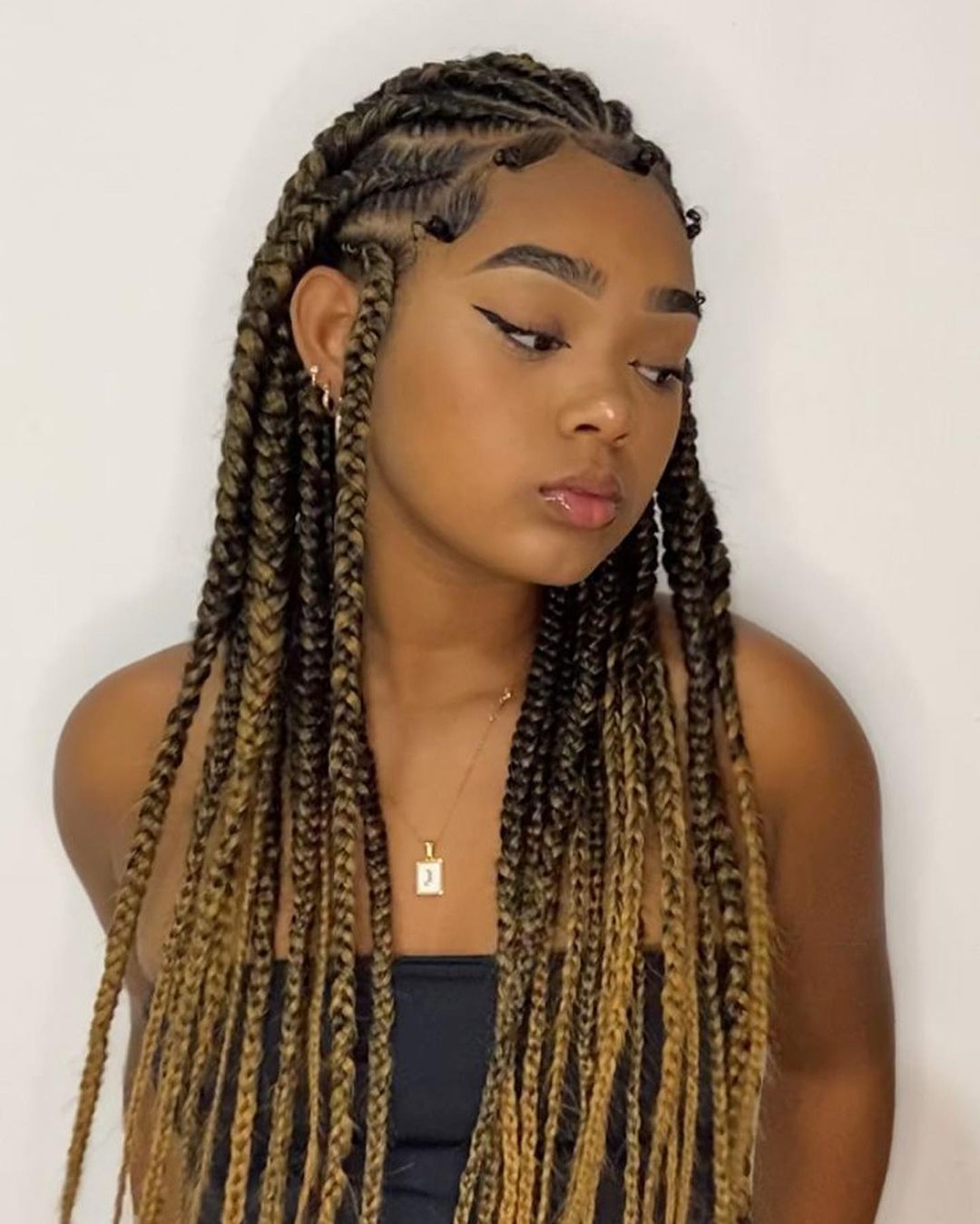 7. Half Cornrow Half Box Braids