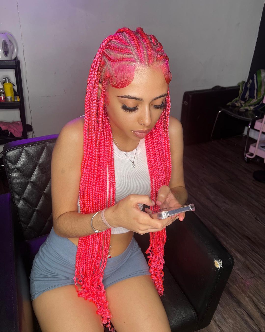 48. Loud Pink-Themed Fulani Braids