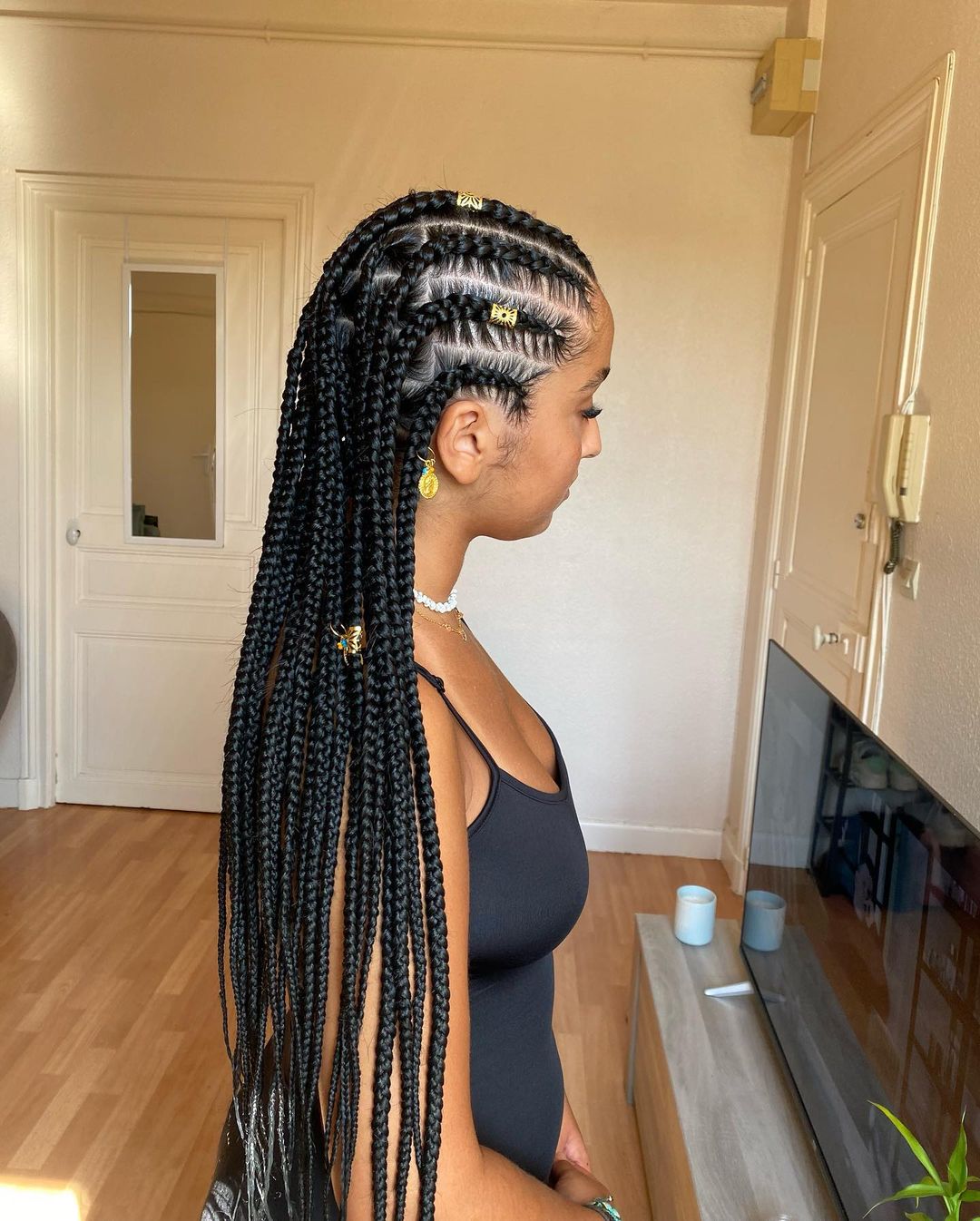 4. Box Braids with Cornrow