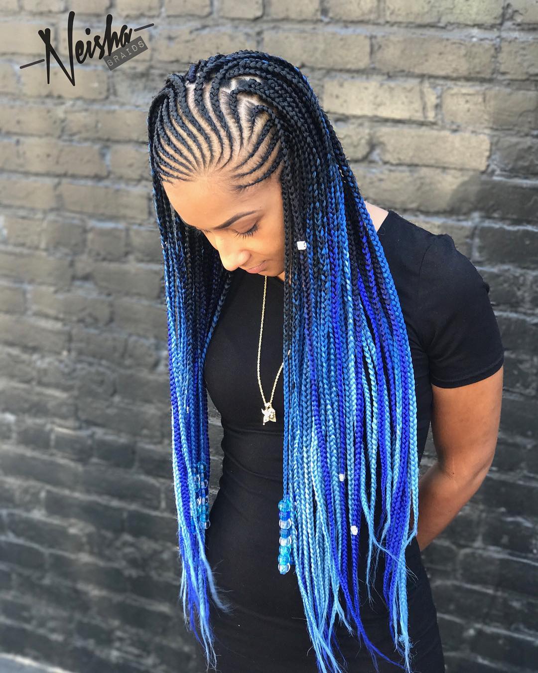 38. Extra Long Blue Braids with Braids 