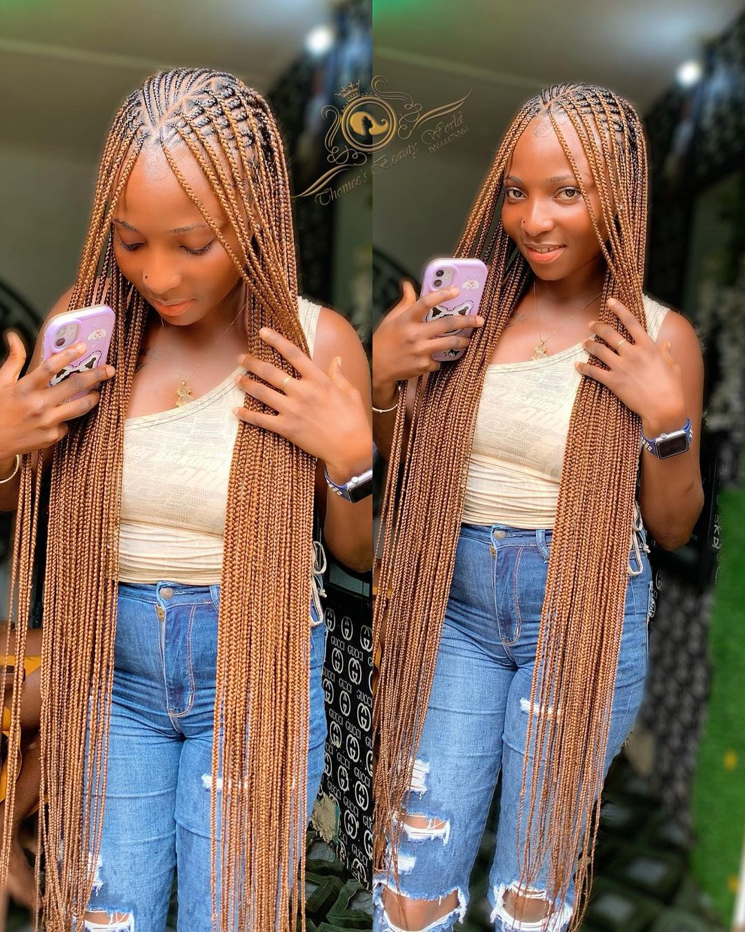 11. Brown Colored Flip Over Fulani Braids 