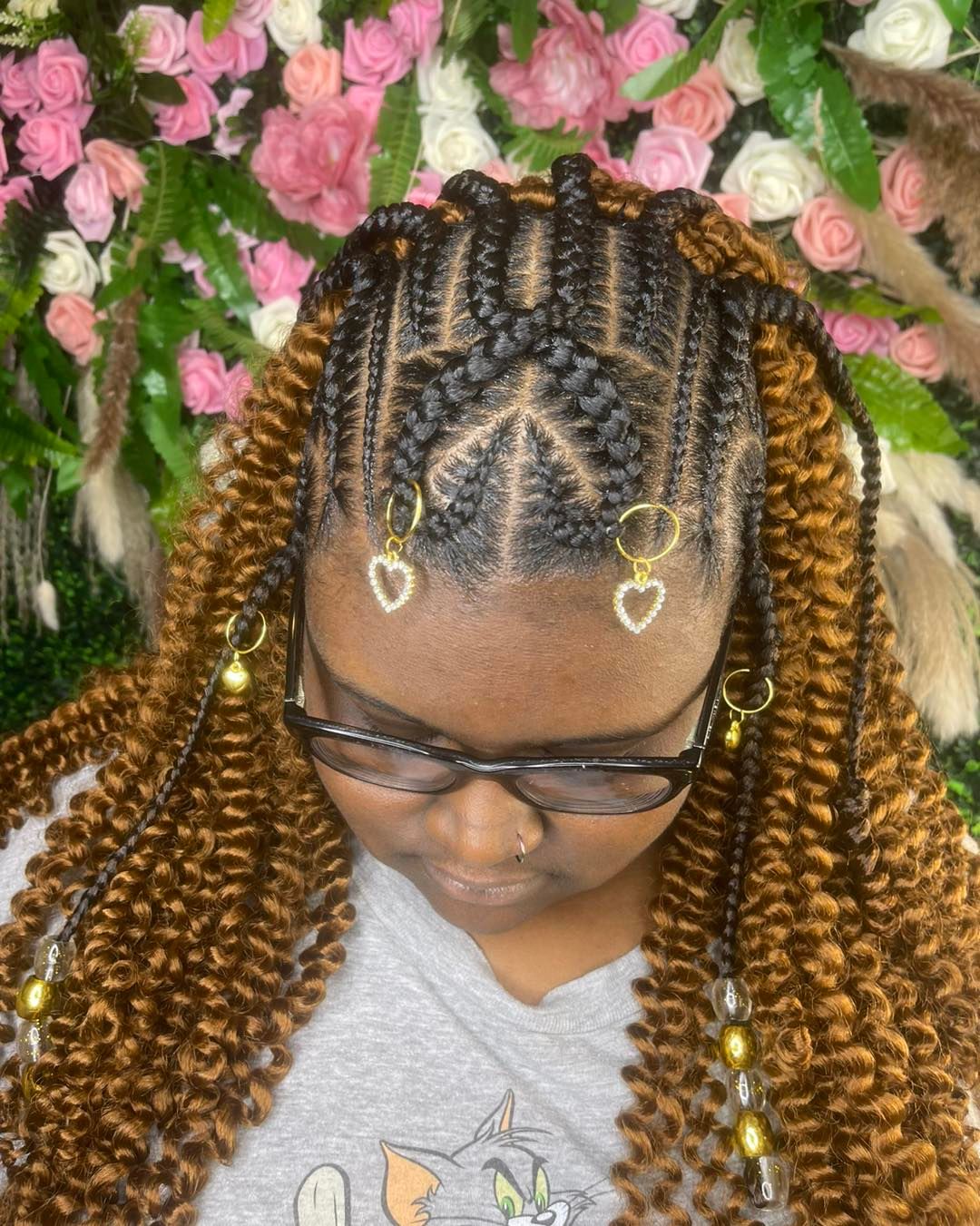 47. Gold Tribal Braids on Crochet Curls