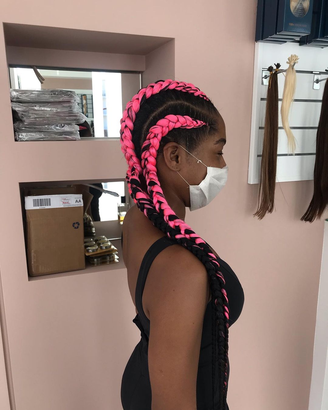 10. Large Pink Tribal Cornrows