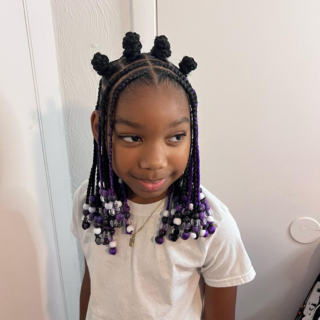 18. Kids Tribal Braids With Bantu Knots