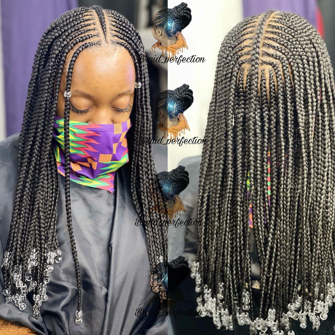 Short Bohemian Box Braids With Beads