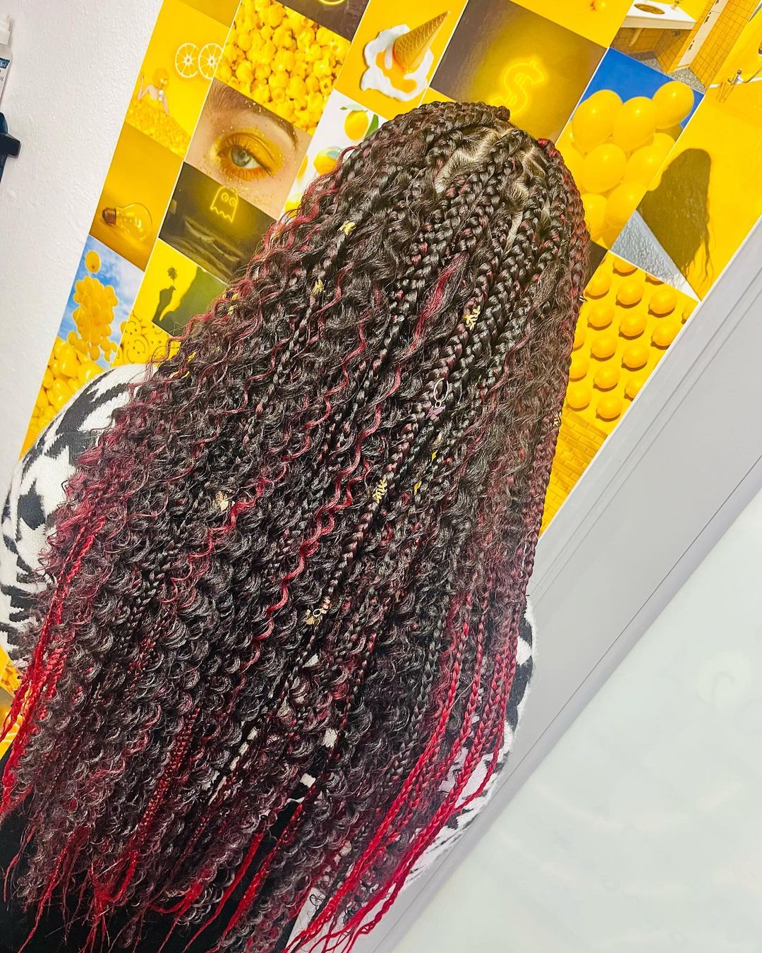 Red and Black Mix and Bohemian Box Braids