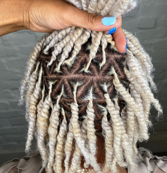 White Two-Strand Twist With Black Roots