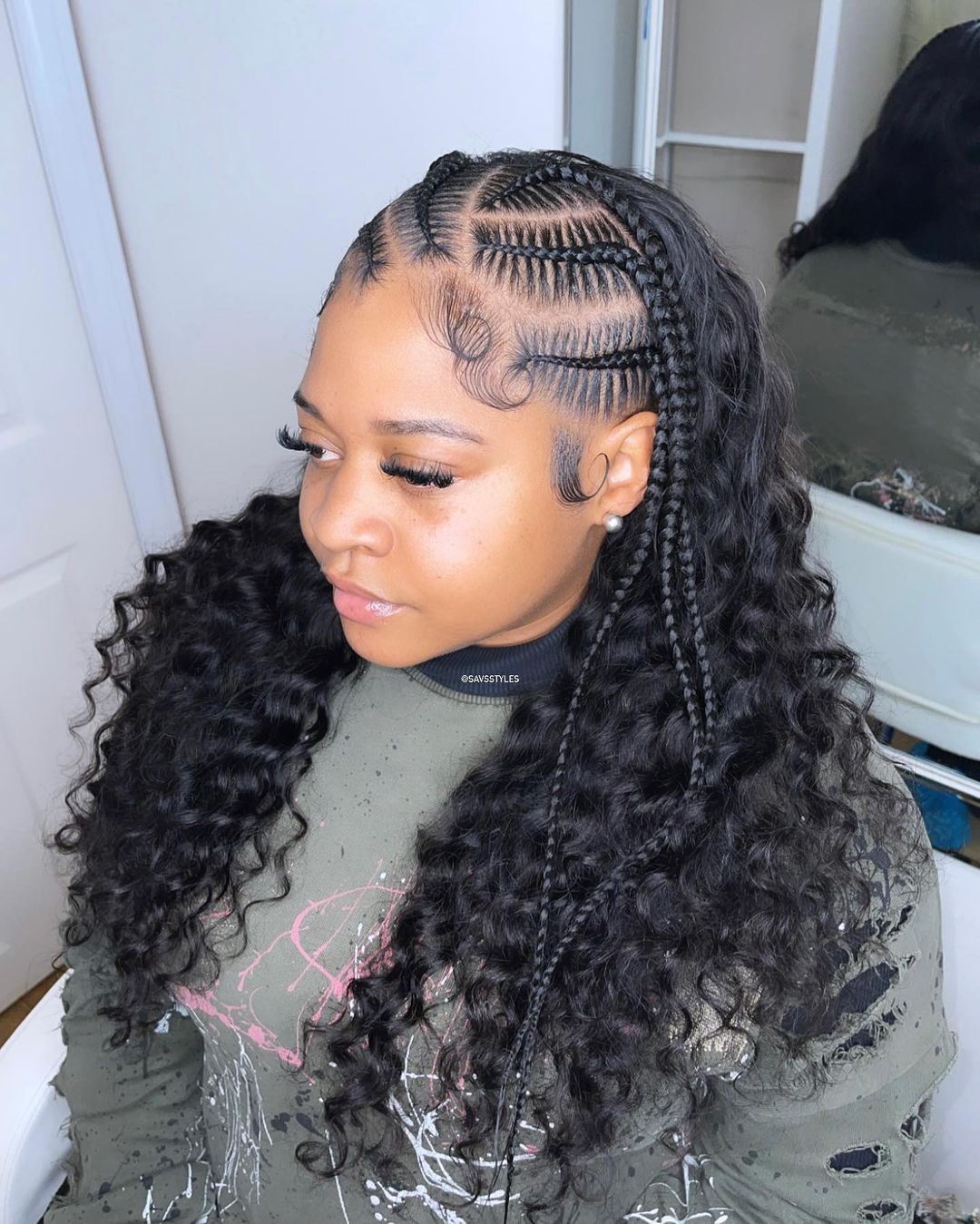 38. Medium Stitch Braids with Half Sew-In 