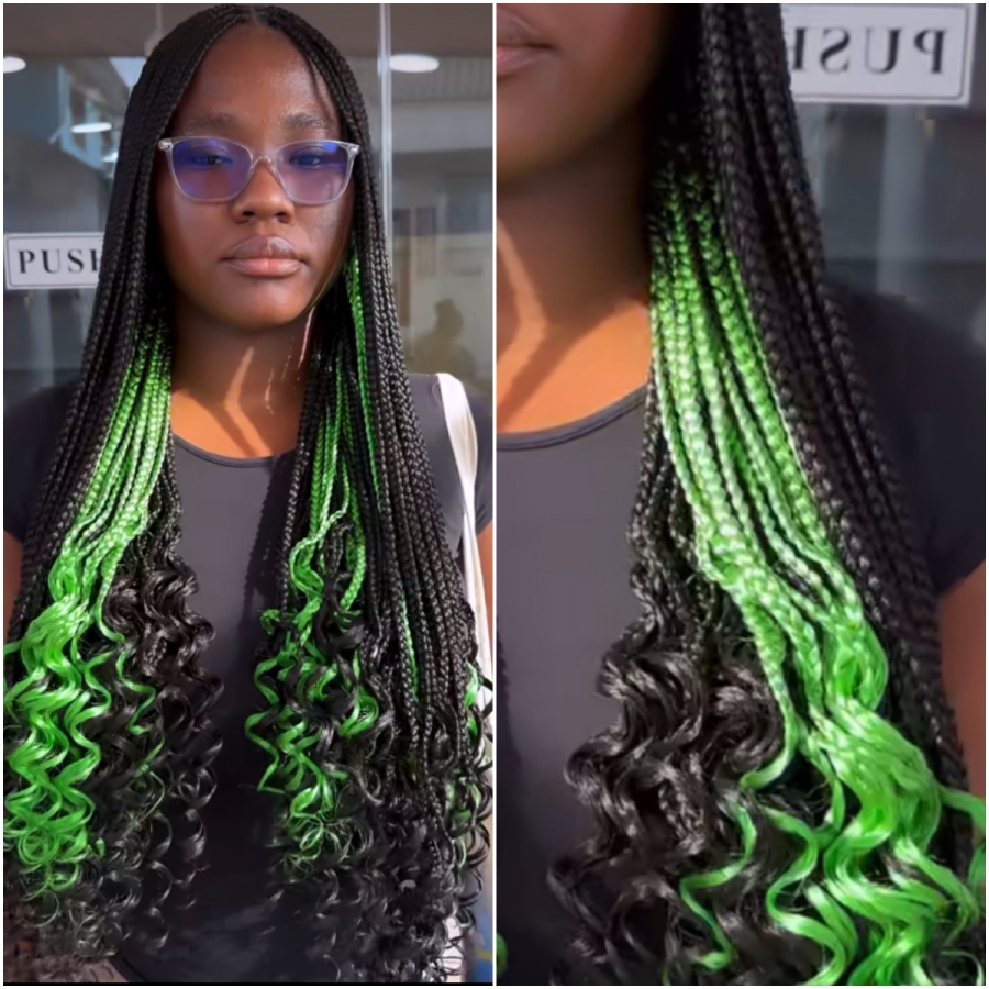 Green And Black Knotless Braids