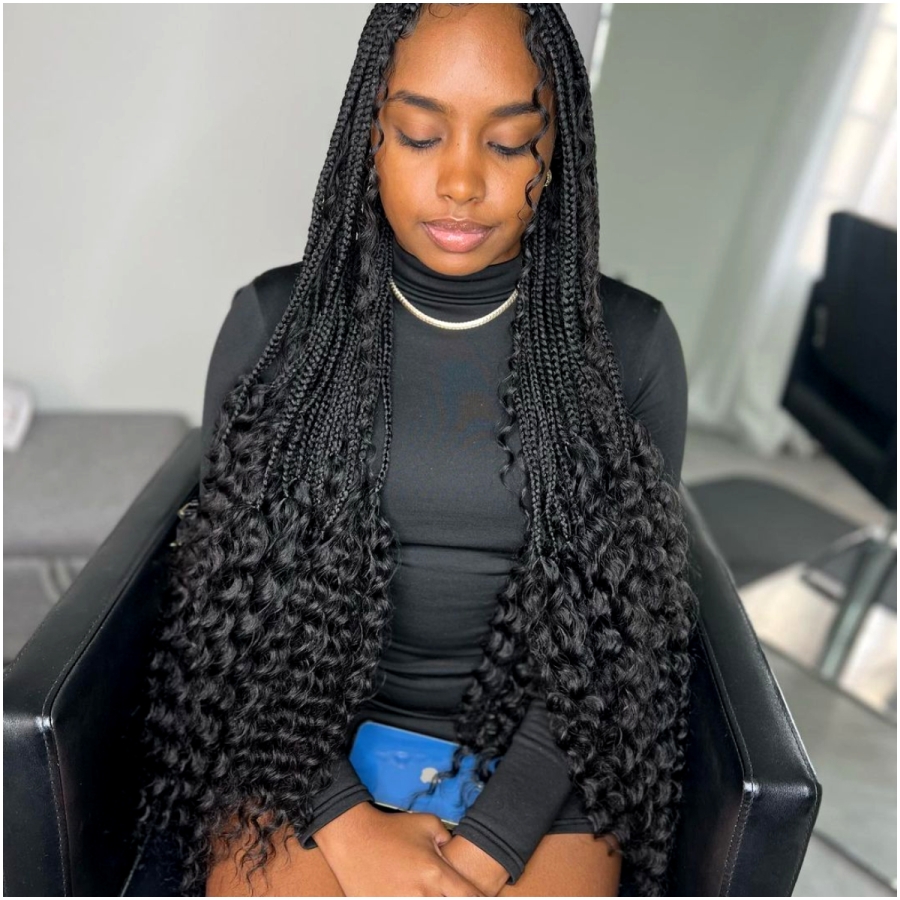 Long Knotless Braids With Curly Ends