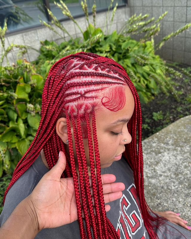 26. Flip Over Blood Red Knotless Braids