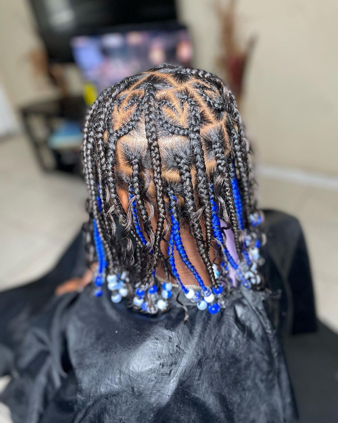 11. Heart Parted Knotless Black And Blue Braids