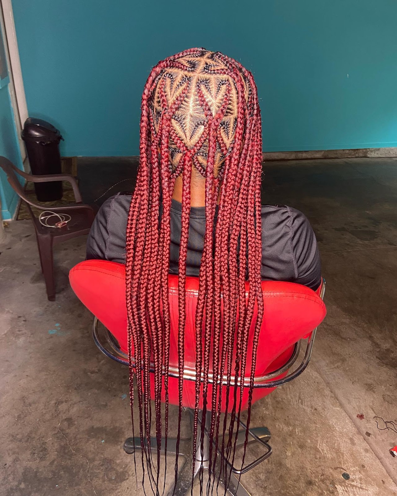 12. All Heart Parted Red Knotless Braids