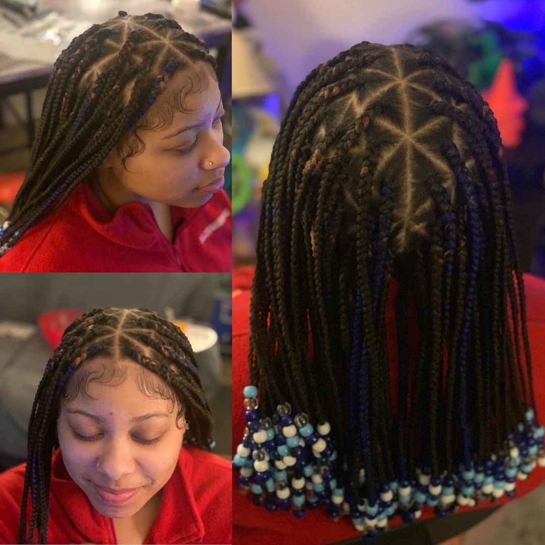 29. Triangular Parts Knotless Braids With Colored Beads