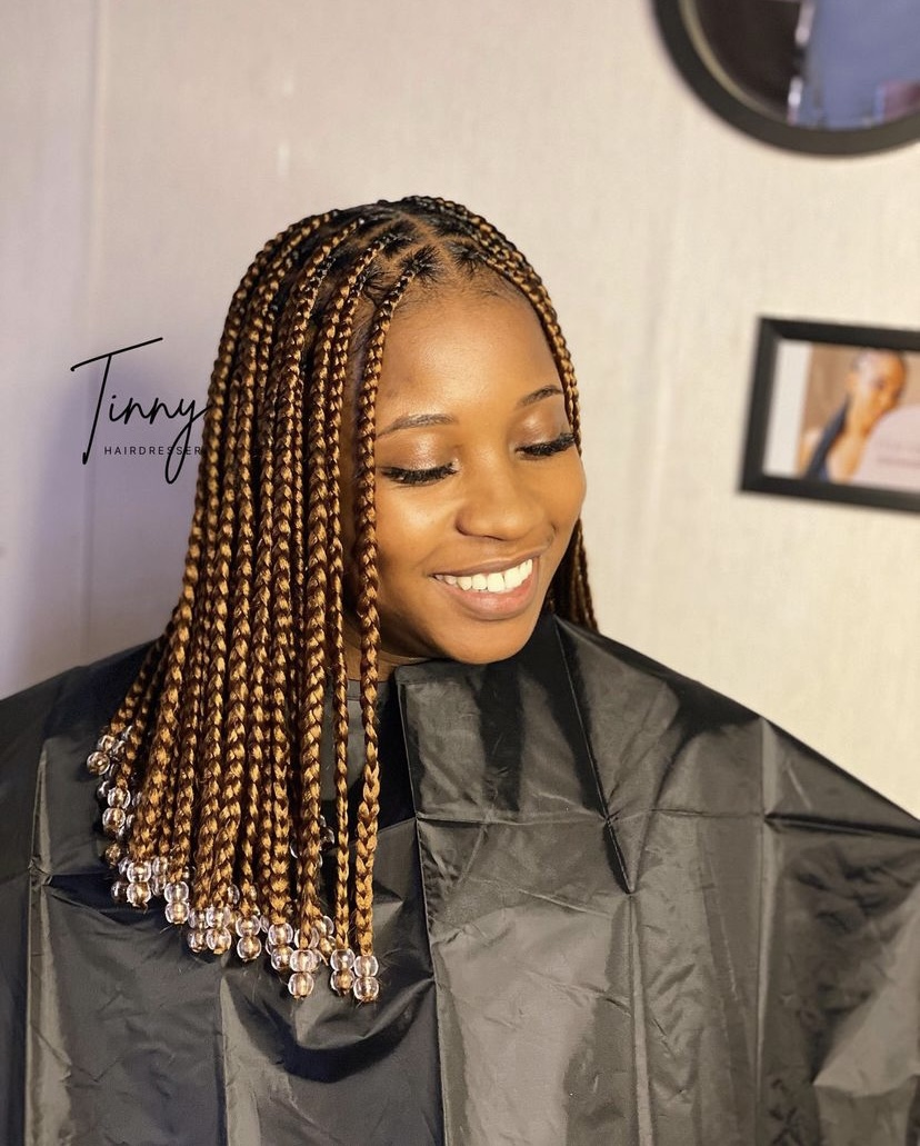 13. Brown Knotless Braids with Beads