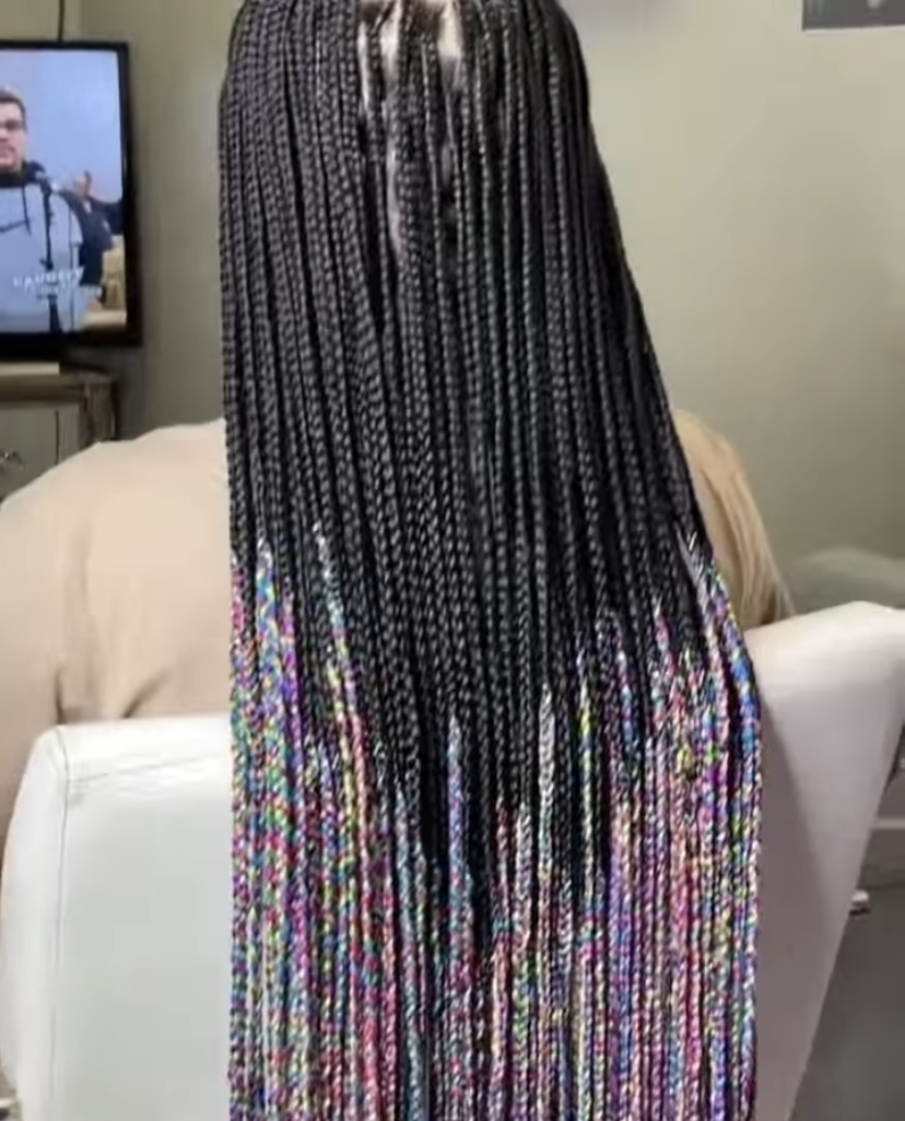 10. Black and Multicoloured Knotless Braids