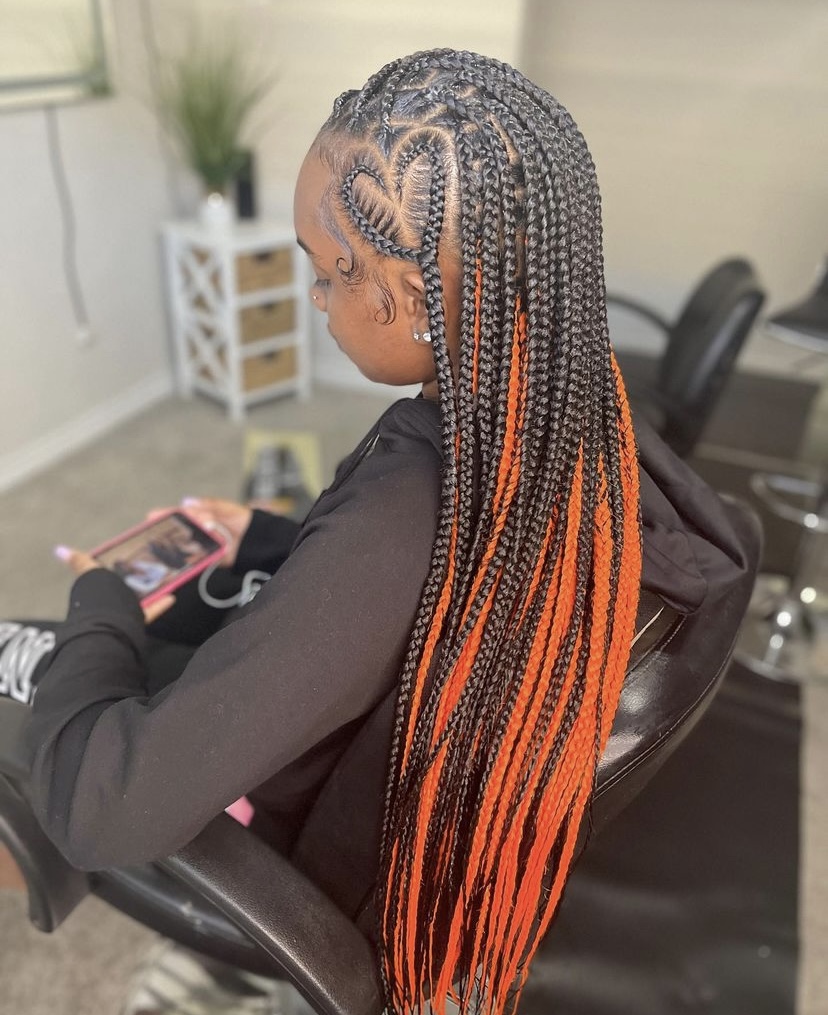 21. Knotless Braids with Orange Colour