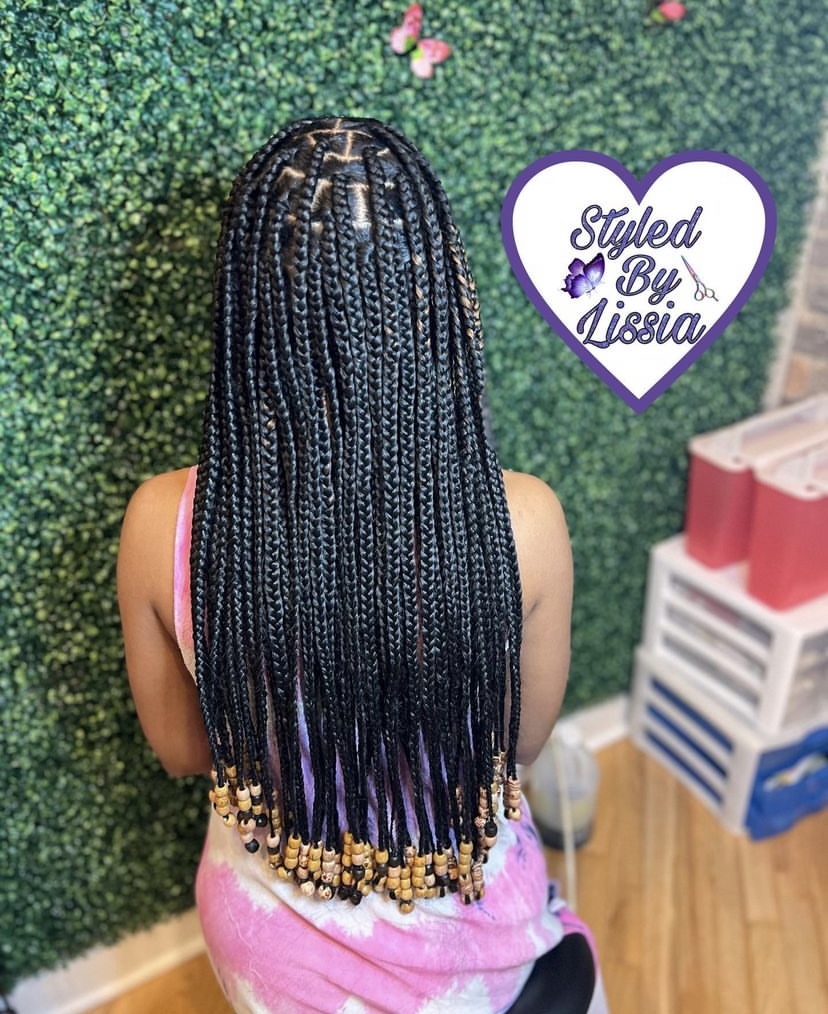 45. Waist Length Knotless Braids with Beads