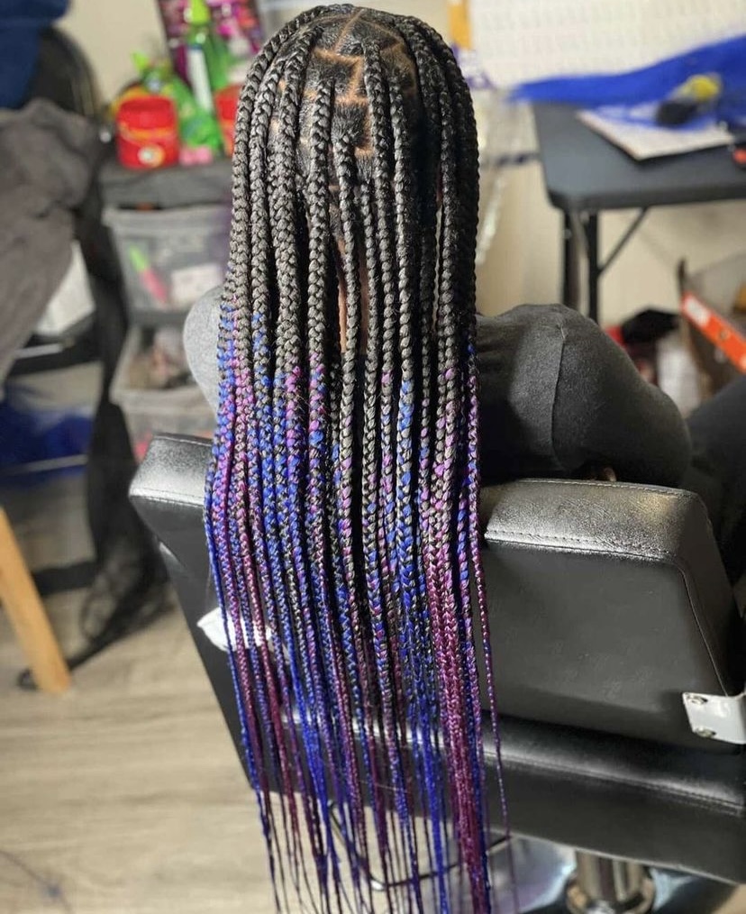 35. Medium Knotless with Colourful Ends