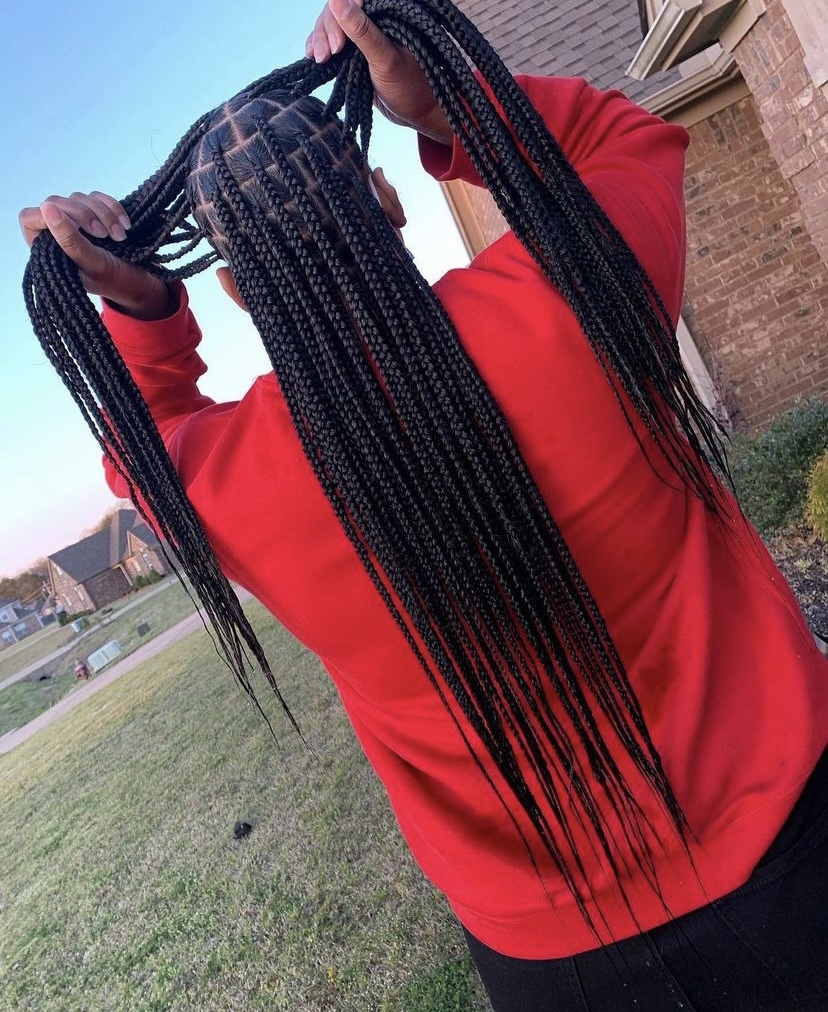 47. Black Square Parted Knotless Braids