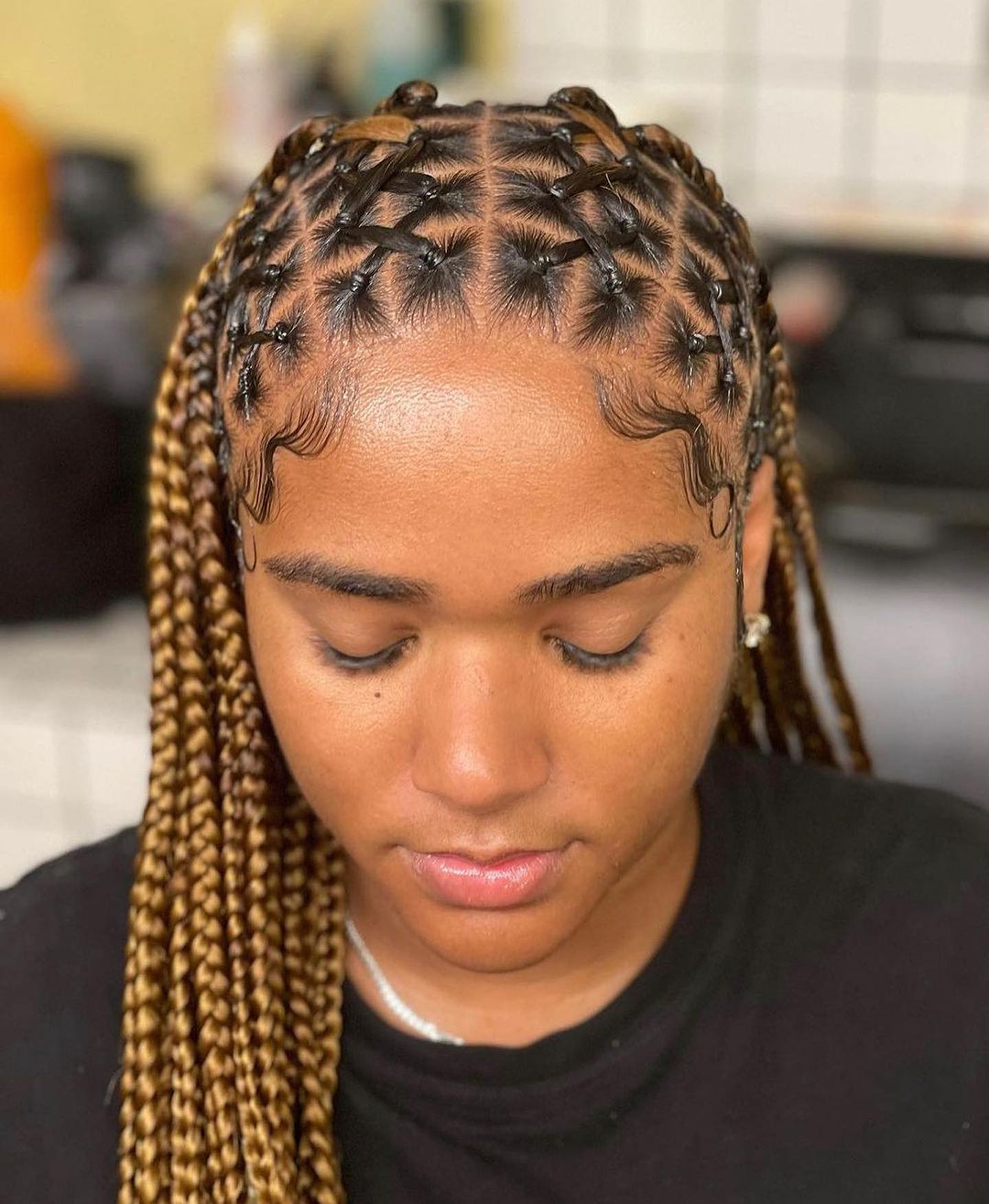 22. Half Criss Cross Weave With Individual Knotless Braids