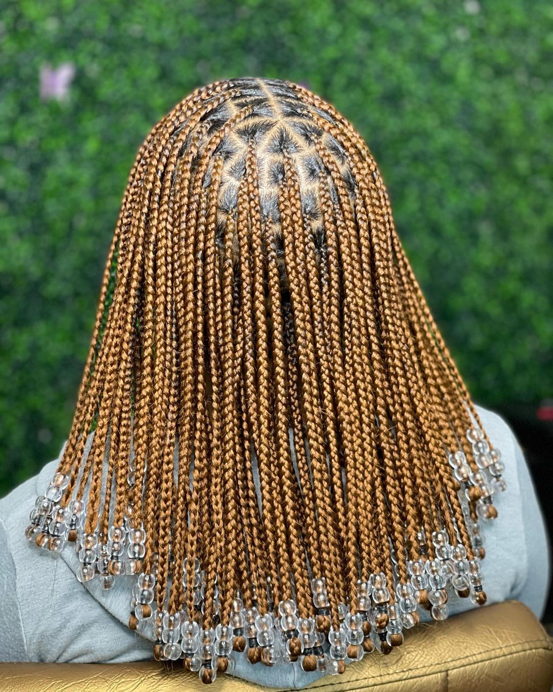 20. Golden Shoulder Length Knotless Braids With Beads