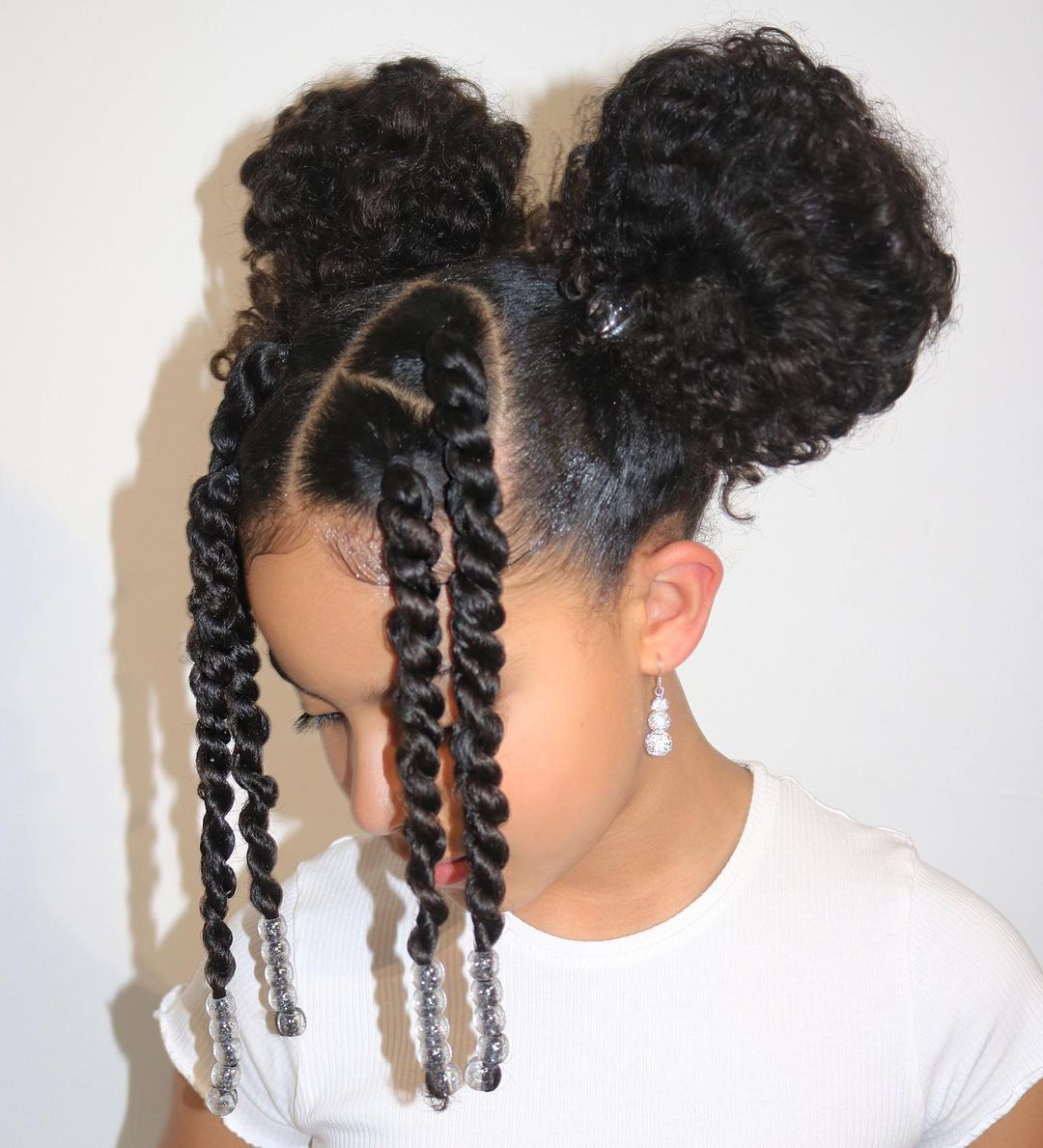 7. Double Up Bun And Frontal Two Strand Twists With Beads