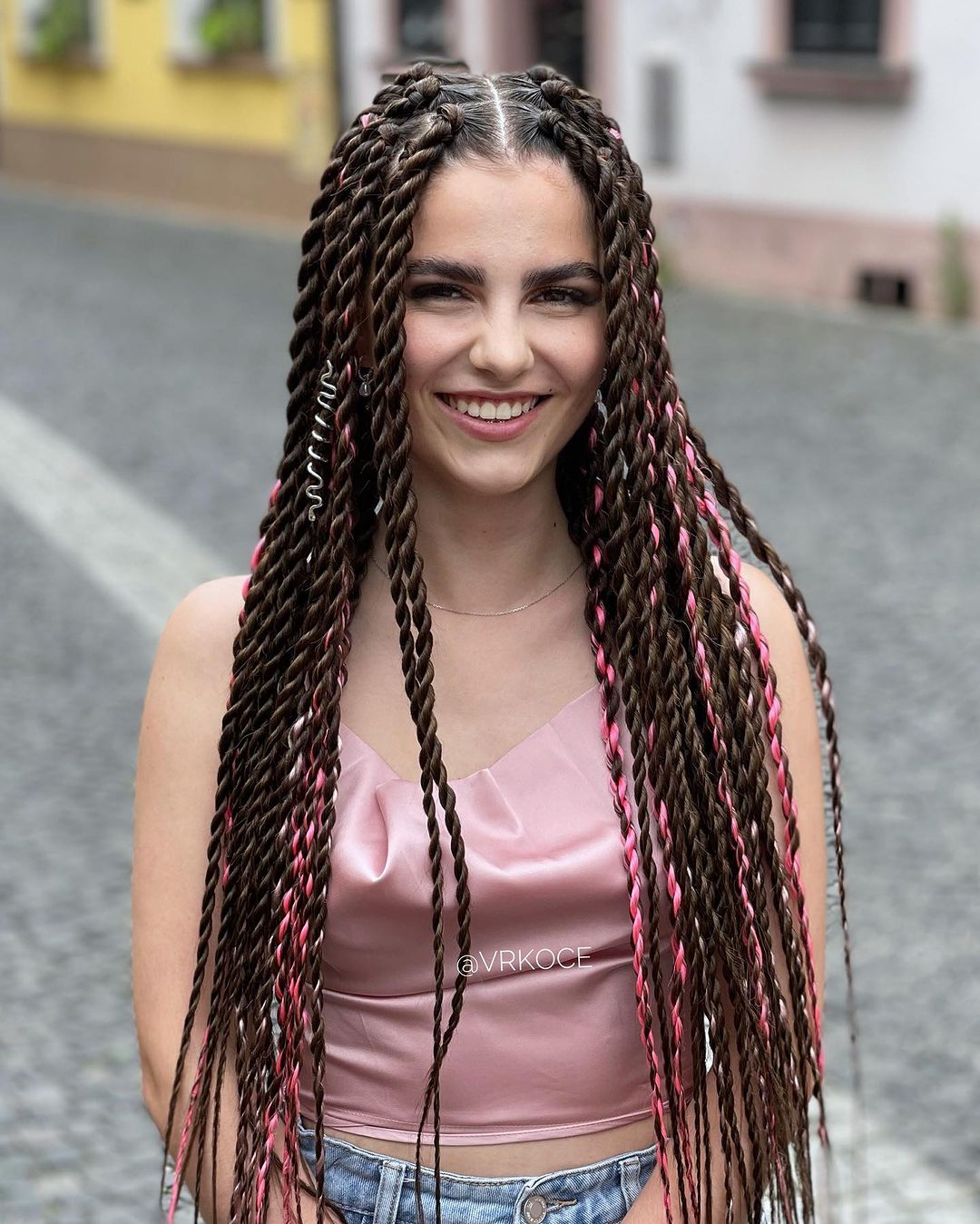24. Color 33 Medium Twists With Pink Strands