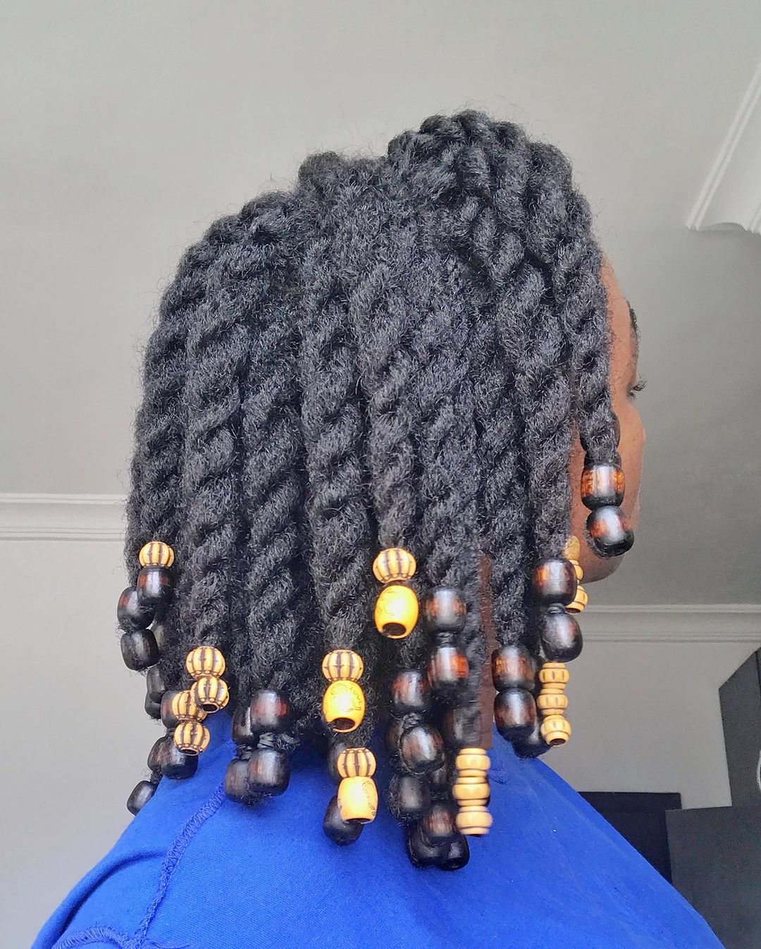 16. Short Jumbo Natural Twists With Traditional Beads