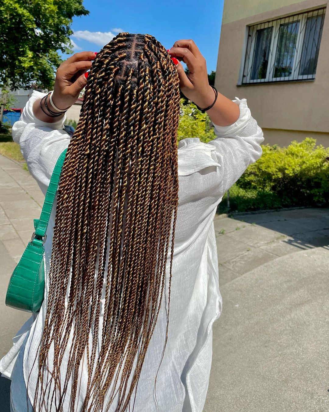 8. Mixed Brown, Waist Length Two Strand Twist With Extension