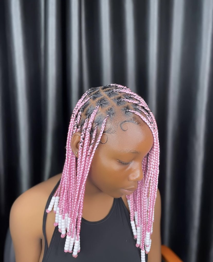 16. Light Pink Braids with White Beads