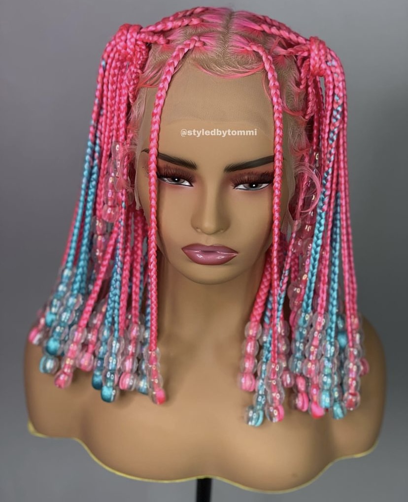 8. Short Knotless Braids with Beads
