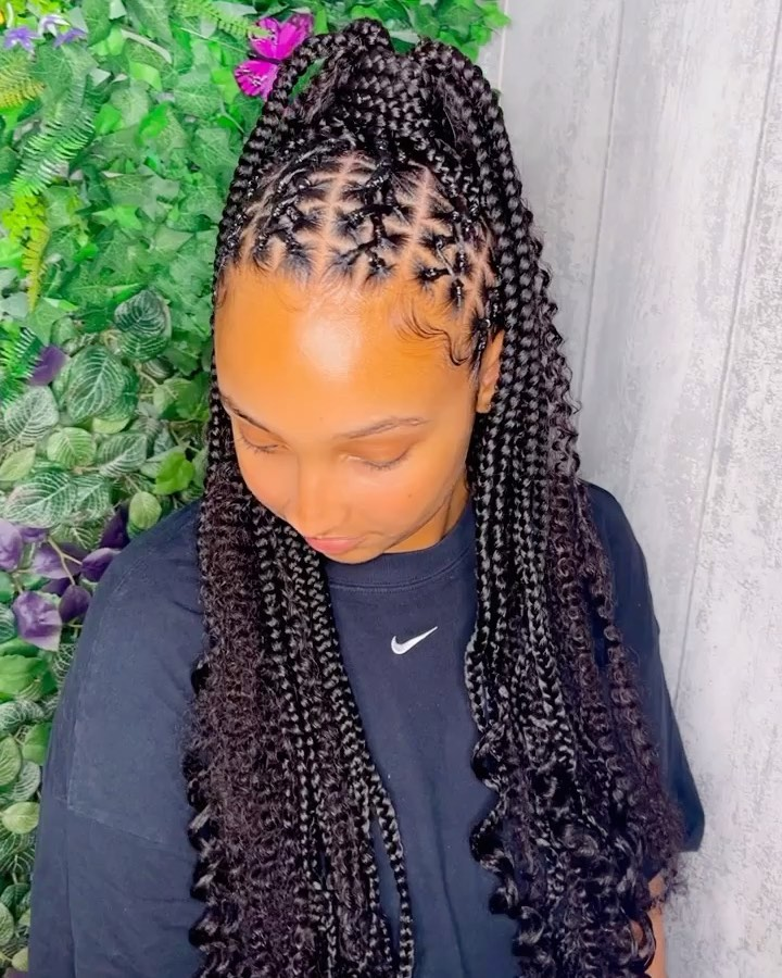 3. Boho Criss Cross Knotless Braids Ponytail