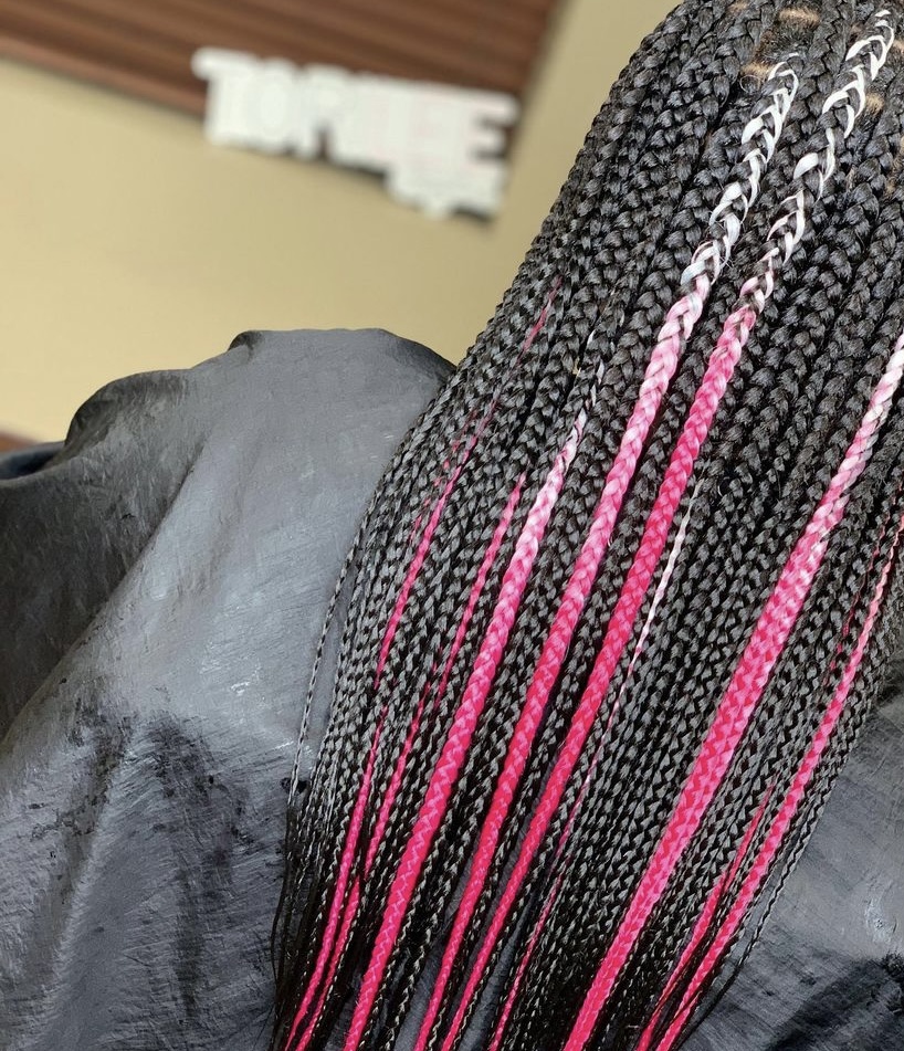 50. Black and Barbie Pink Colored Braids