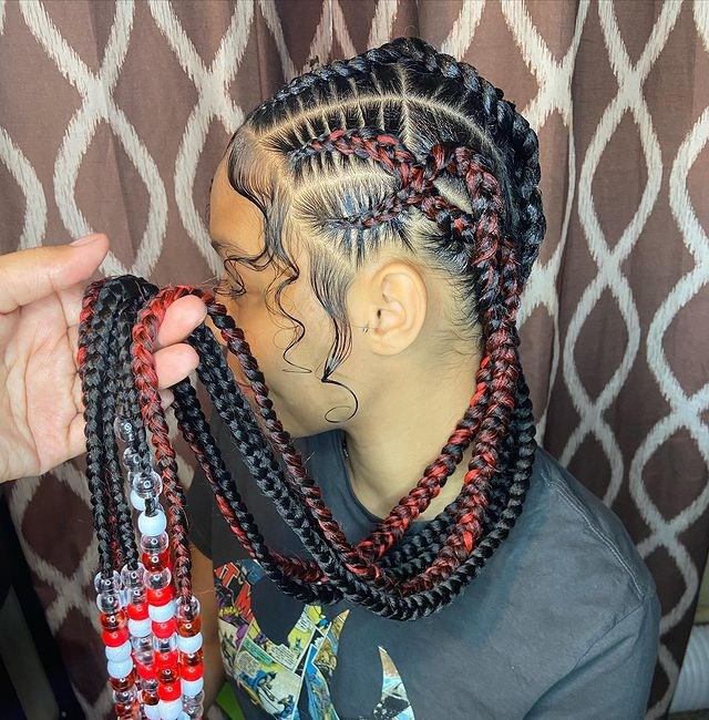 28. Freestyle Criss Cross Knotless Braids With Beads