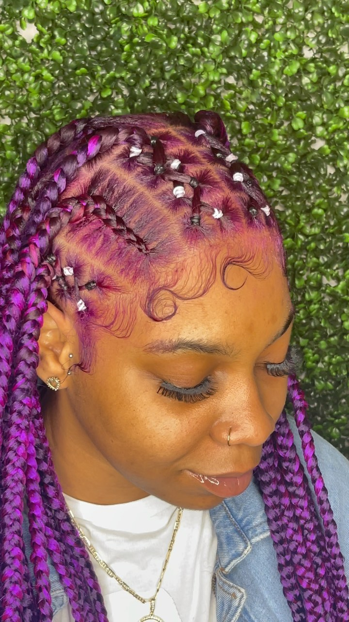 20. All in One Purple Criss Cross Knotless Braids