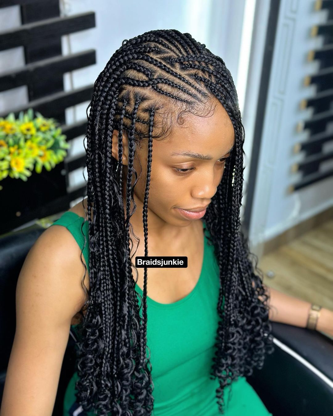 1. Side Cornrows and Individual Bohemian Knotless Braids