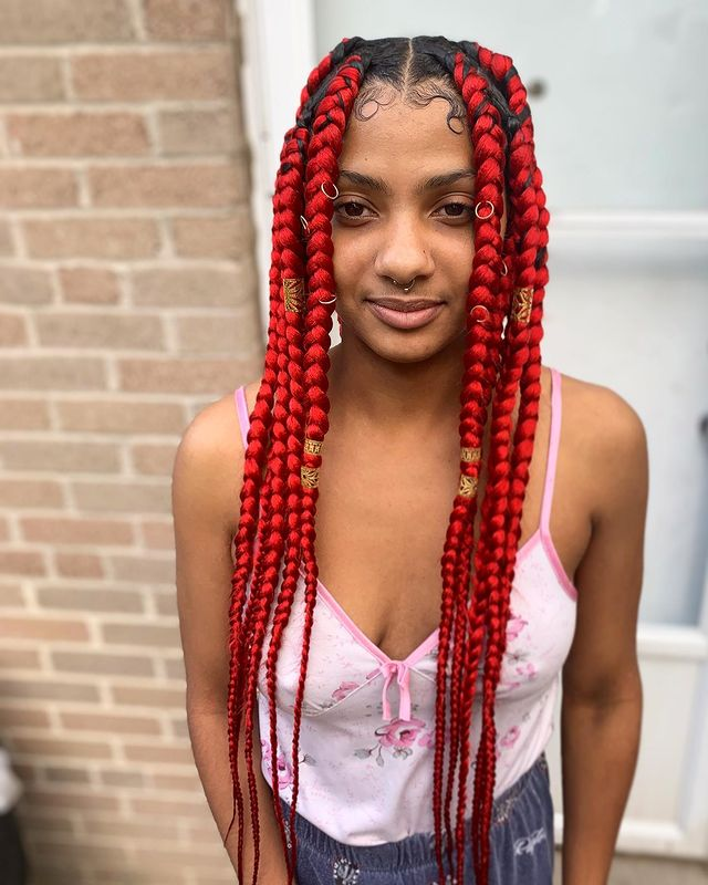 30 Red Knotless Braids That Sizzle And Pop [2023]