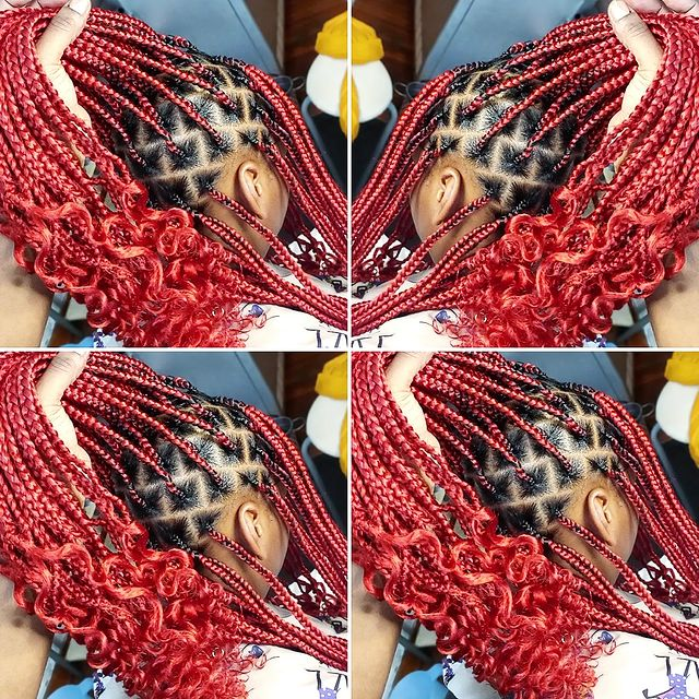 27. Ruby Red Boho Knotless Braids