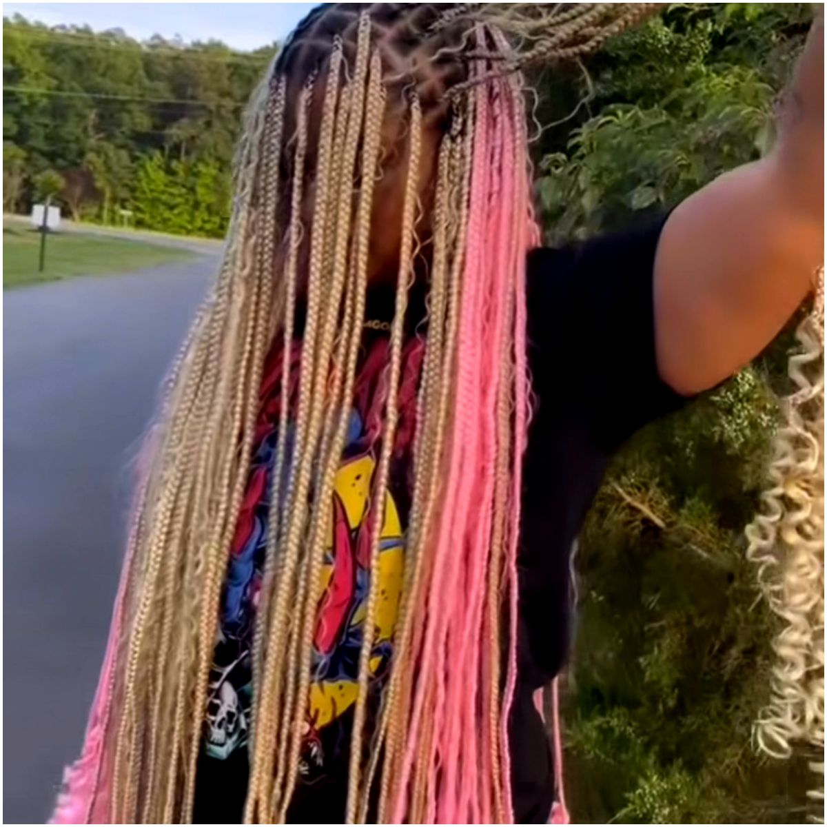 Bohemian Blonde and Pink Long Knotless Braids