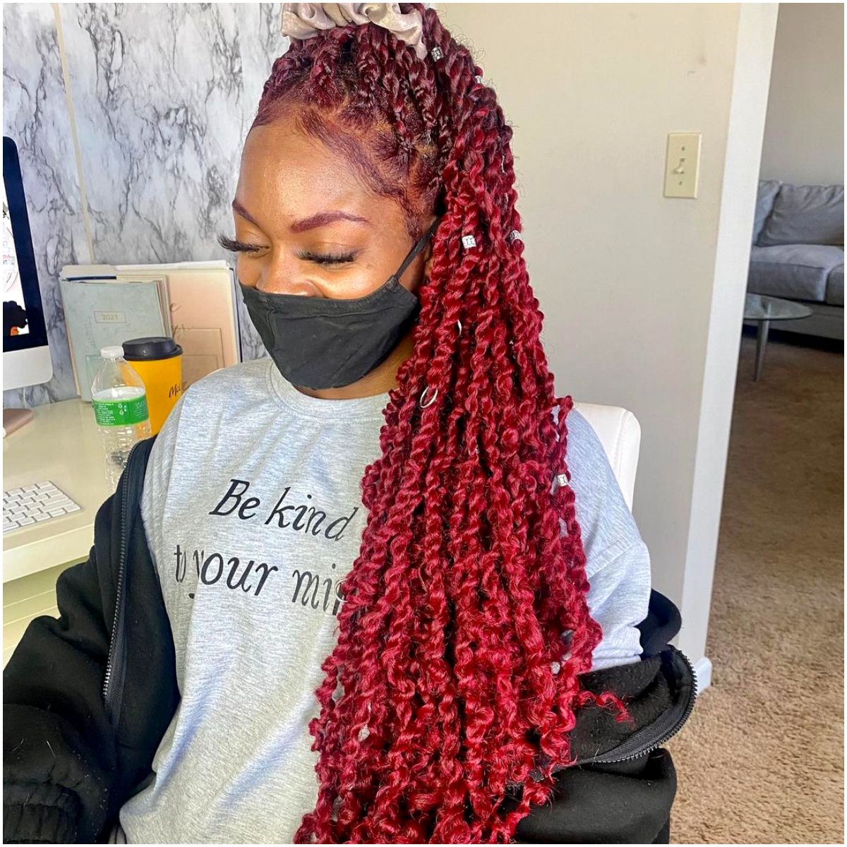 Long Red Passion Twists With Rings