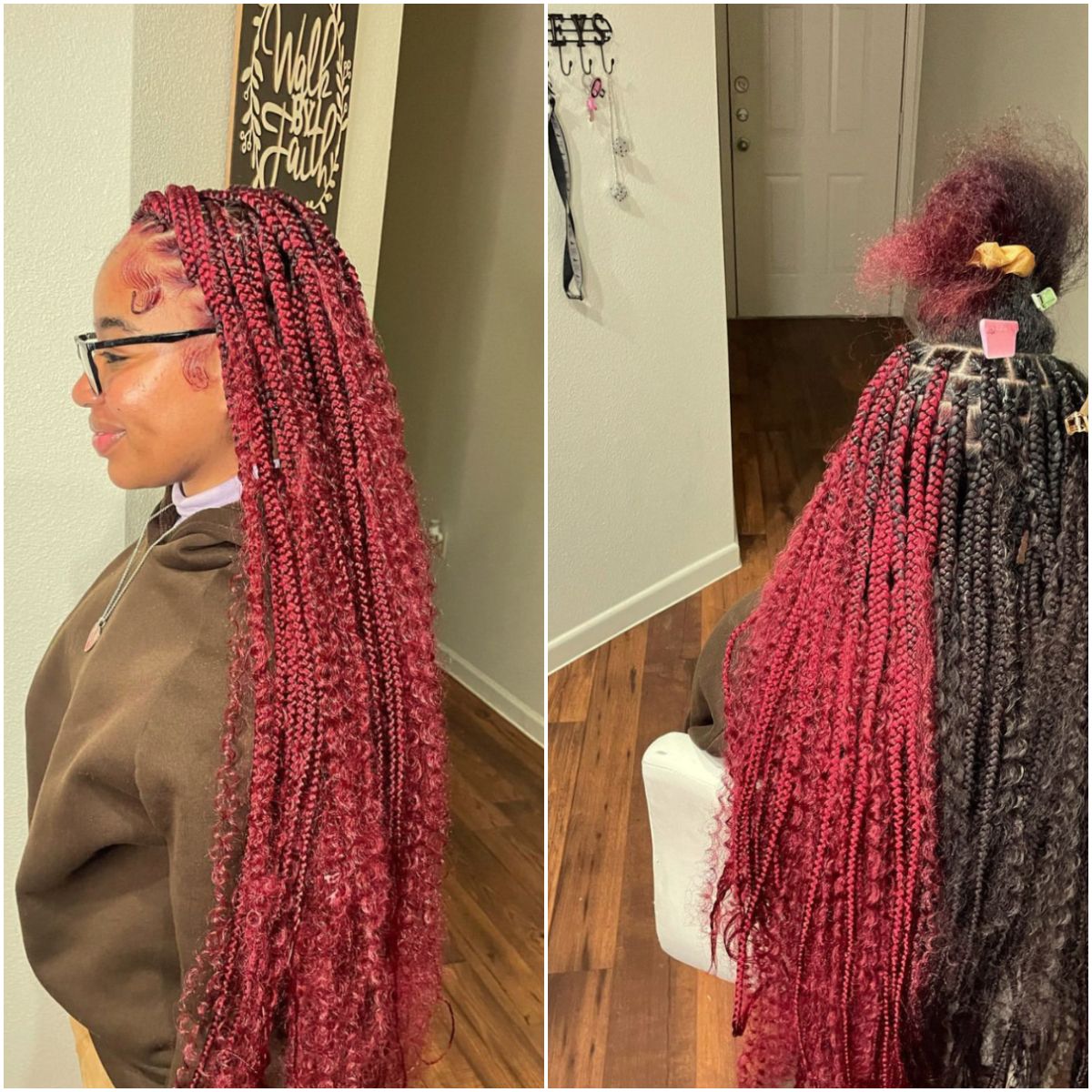 jpeg optimizer Red meets black in this Half Red Half Black BOHO Knotless Braids which express the perfect blend of edgy and bohemian aesthetics