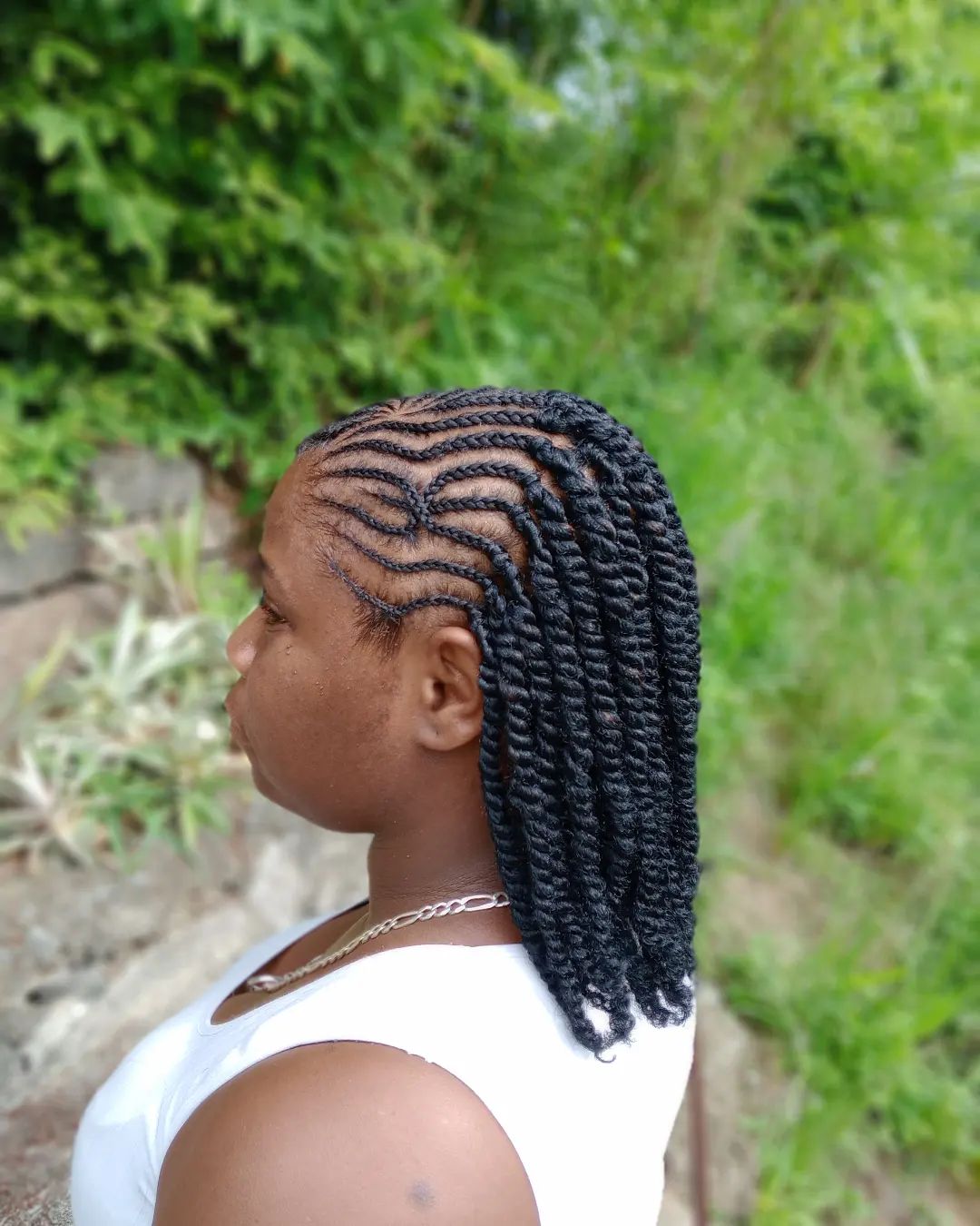 9. Half-Front Cornrow With Individual Short Twists