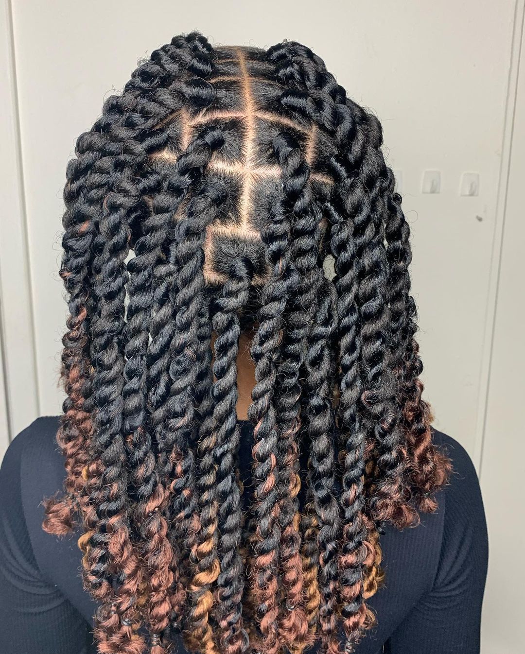 13. Black Chunky Two-Strand Twists With Colored Ends