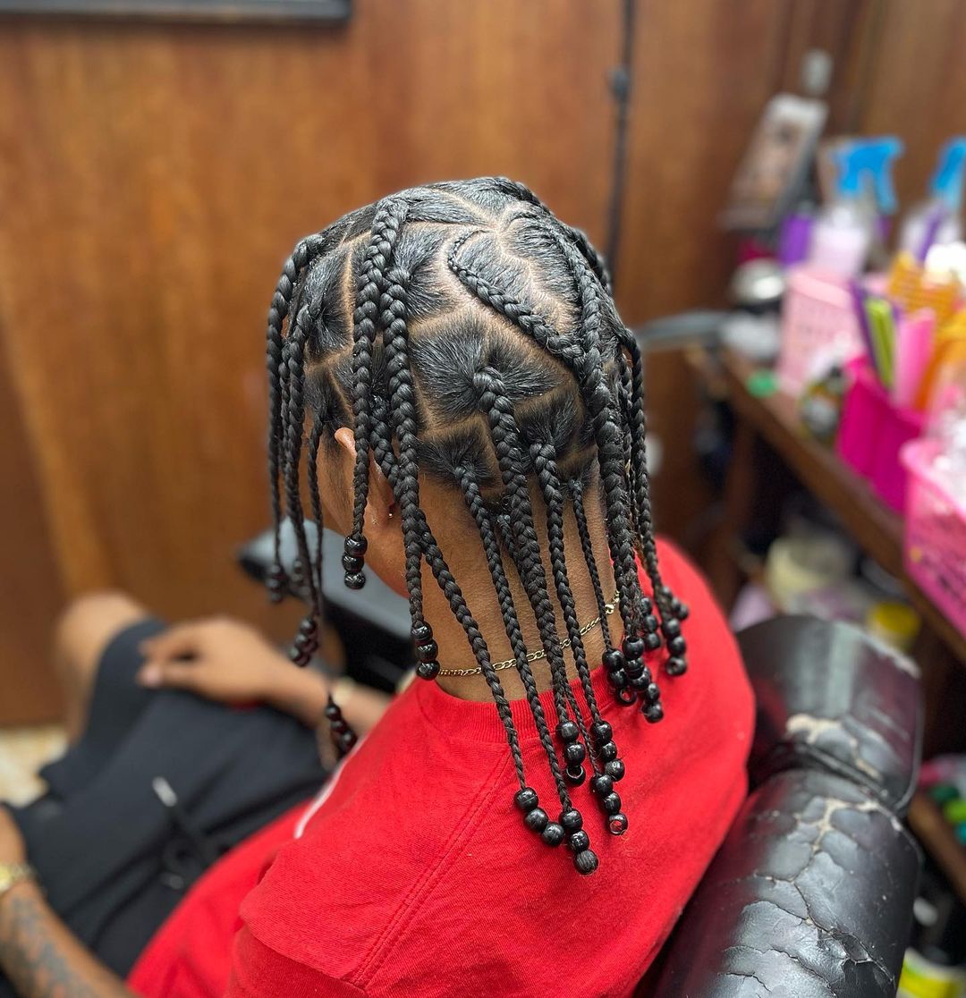 25. Heart Cornrow And Box Plaits With Beads