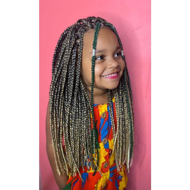 8. Box Braids with Perky Green