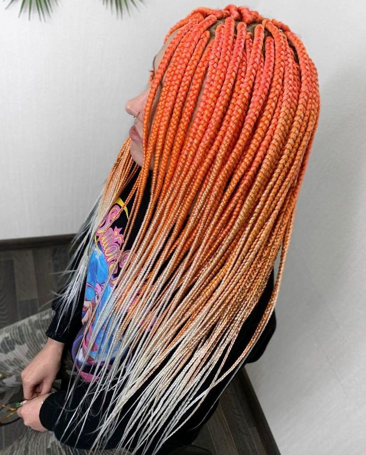 3. Fire Red Box Braids With Blonde Highlights
